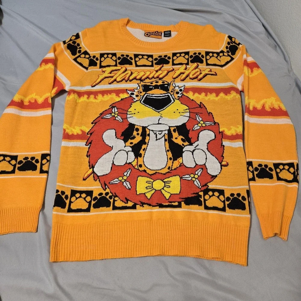 Cheetos Flamin Hot Ugly Christmas Sweater Box Lunch Size Large